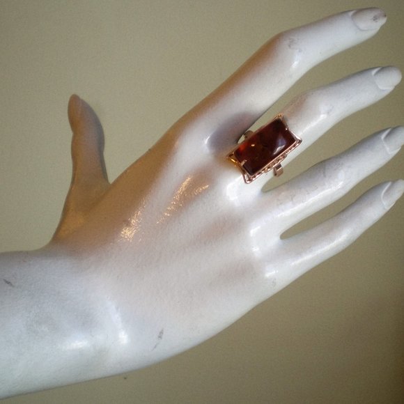 Vintage Russian Russia 14K 583 Rose Pink Gold Baltic Honey Amber Cocktail RING - Picture 9 of 10